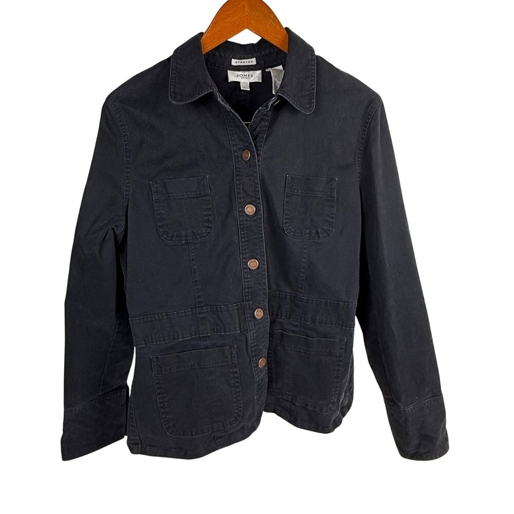 Jones Sport Black Stretch Denim Jacket Button-Front Size L